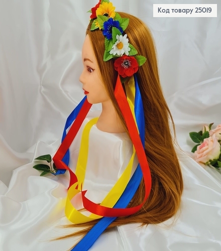 Обруч пластик, Квіти різнокольорові, зі стрічками  Україна 25019 фото 1