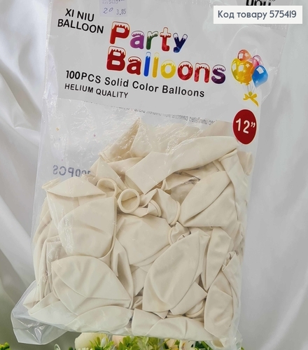 Воздушные шары латексные, БЕЛЫЕ, 12'' UOU, 100шт/уп 575419 фото 1