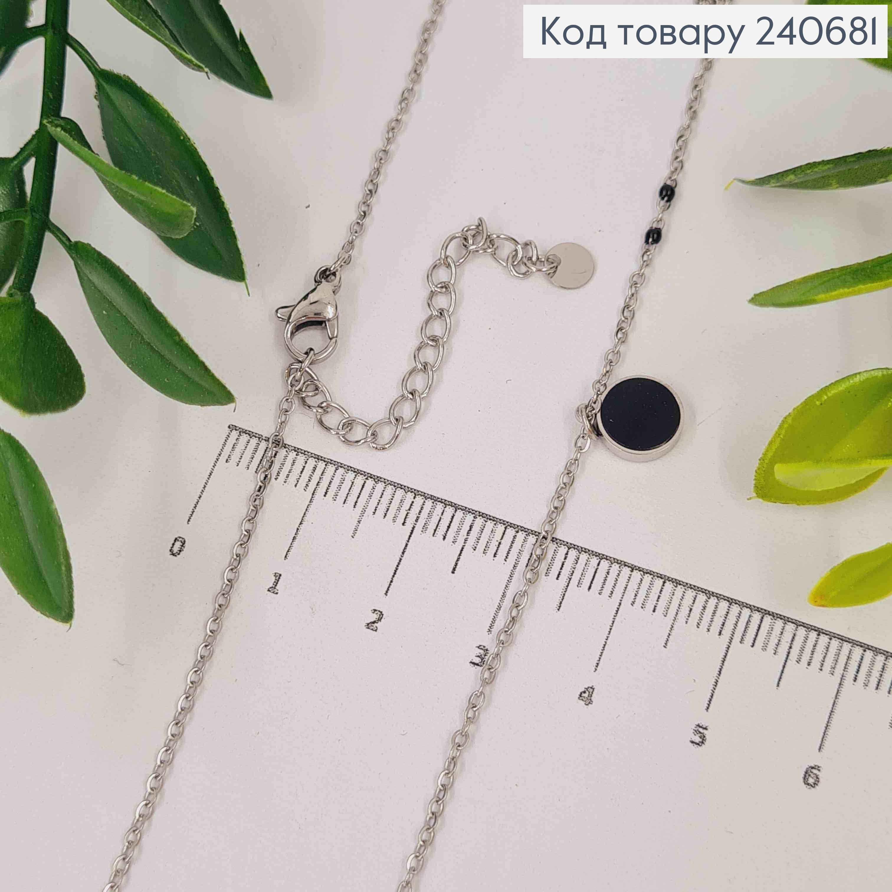 Цепочка серебряного цвета с подвеской с черной эмалью, 40+5см, сталь Stainless Steel 240681 фото 2