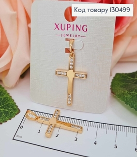 Крестик с тремя камешками на концах, 2,5*1,7см, Xuping 18K 130499 фото