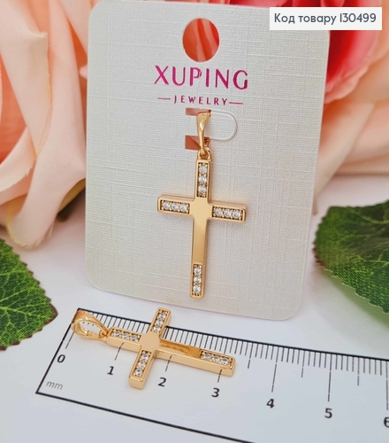 Крестик с тремя камешками на концах, 2,5*1,7см, Xuping 18K 130499 фото 1
