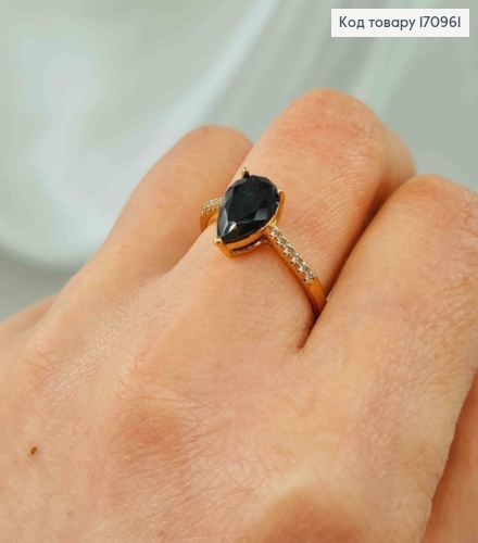 Кольцо в камешках, с черным камешком капелькой, Xuping 18К. 170961 фото 2