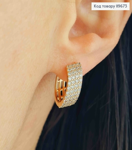 Серьги кольца фигурные украшены Блестящими камешками, 1,5см, Xuping 18К 119673 фото 2