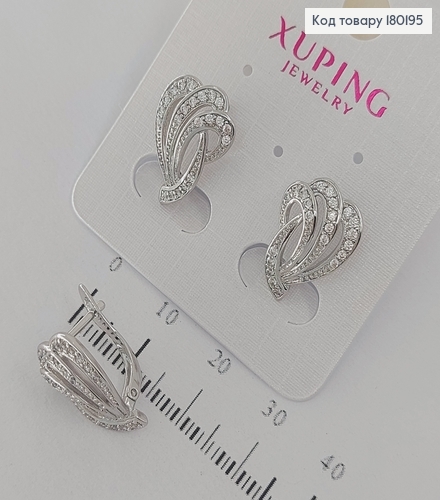 Сережки   з камінцями  родіоровані медзолото  медичне золото Xuping 180195 фото 1
