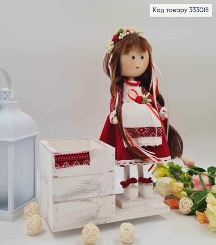 Кукла УКРАИНОЧКА (32см) с деревянным кашпо (11*11см) см,ручная работа, Украина. 333018 фото 2