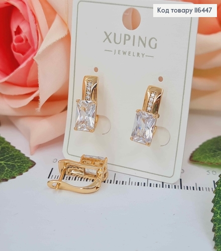 Серьги пластинки, с квадратным камешком, 1,5см, англ. зам. Xuping 18К 116447 фото 1