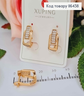 Сережки маленька пряжка, в камінцях, 1,4см, англ. заст. Xuping 18K 116438 фото