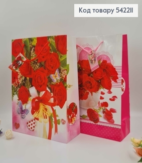 Пакет бумажный, "Букеты Роз с сердечками" в ассорт. 31,5*26*10см 542211 фото