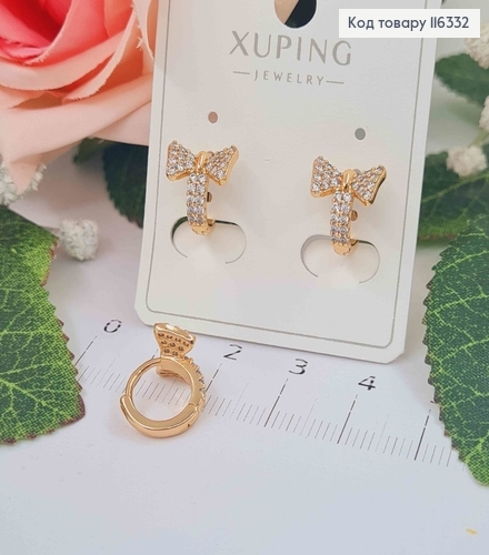 Сережки кільця 1см, з бантиком в камінцях, Xuping 18K 116332 фото 1