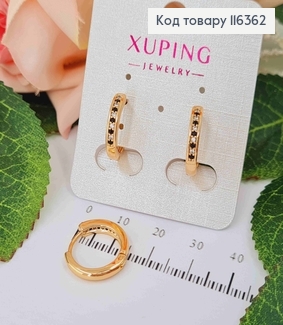 Сережки кільця, 1,5см, з чорно-білими камінцями Xuping 18K 116362 фото