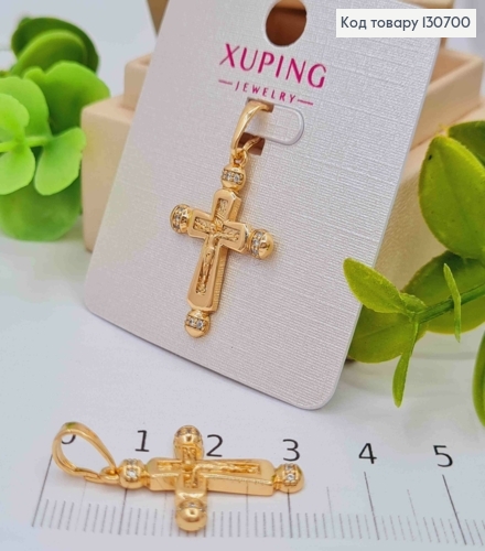 Хрестик   з розп"яттям та  камінцями на кінчиках , розмір 2,5*1,7см  Xuping 18K 130700 фото 1