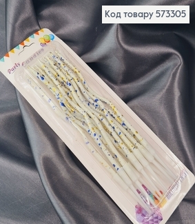 Свічки для торта Кручені Білі плямисті з підставками, 12шт/уп, 12,5+4см 573305 фото