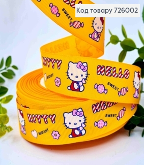 Стрічка репсова, ПОМАРАНЧЕВА з HELLO KITTY, ширина 2,5см, довжина 25 ярдів (23метри) 726002 фото