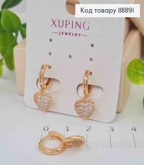 Серьги кольца с подвеской Сердца в Каменцах (1см), диаметр 1см, XUPING 18K 118891 фото