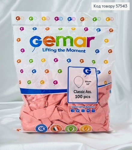 Воздушные шары латексные 12'' Gemar Бледо-Розовые Матовые (30см), 100шт/уп 575413 фото 1