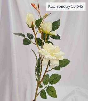 Штучна гілочка Троянда БІЛОГО кольору (3 квіточки) , висотою 64см 551345 фото