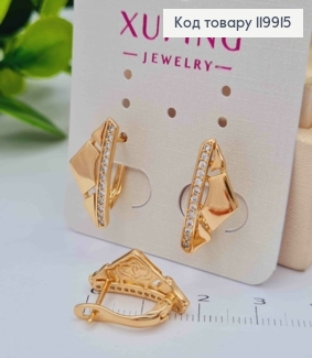 Сережки "Фігурні Трикутнички" прикрашені Блискучим камінням, 1,9см, англійська застібка, Xuping 18К 119915 фото