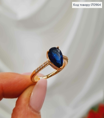 Перстень в камінчиках, з Синім камінчиком крапелькою, Xuping 18К 170964 фото 3