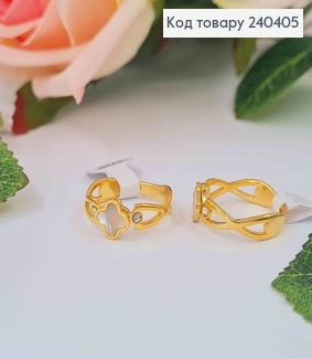 Перстень золотого кольору, чотирилисник з білою емаллю, "Van Cleef", сталь Stainless Steel 270009 фото