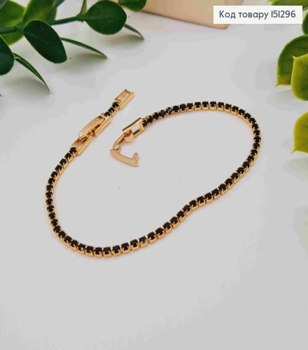 Браслет з Чорних камінців в один ряд, довжина 17+2см, Xuping 18K 151296 фото 1