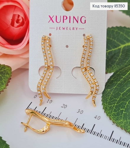 Серьги ниточки в камешках, англ. зам. 3,5см Xuping 18K 115350 фото 1