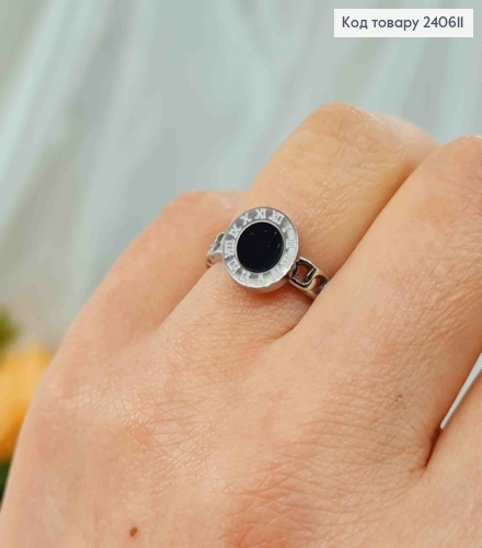 Перстень срібного кольору, Римський годинник з чорною емаллю, сталь Stainless Steel 270015 фото 2