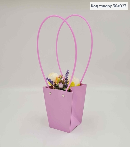 Флористична сумочка матова ЛІЛОВА, конусна з пластик. ручками 12*12,5*8см 364023 фото 2