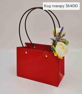 Флористична сумочка глянцева БОРДОВА, для квітів та подарунків, з пластиковими ручками 22*13*9см 364010 фото