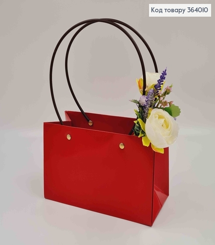 Флористическая сумочка глянцевая БОРДОВА, для цветов и подарков, с пластиковыми ручками 22*13*9см 364010 фото 1