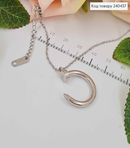 Цепочка серебряного цвета, Гвоздь Картье, с камнем, дл. 40+5см, Stainless Steel 240437 фото 1