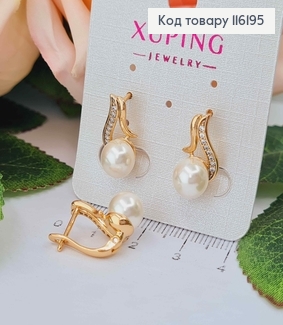 Серьги "Дар" в камешках, с жемчужиной. 1,6см, с англ. зам. Xuping 18K 116195 фото