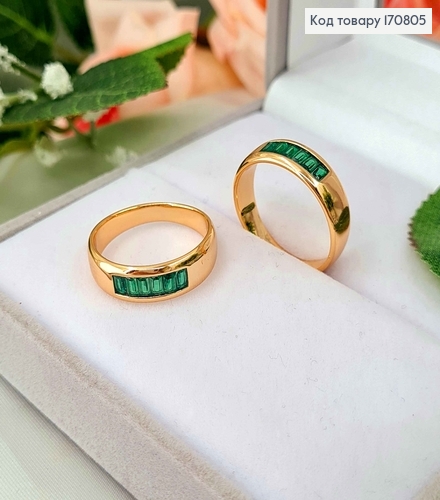 Перстень, 6мм, "Рядочок зелених камінців", Xuping 18K 170805 фото 1