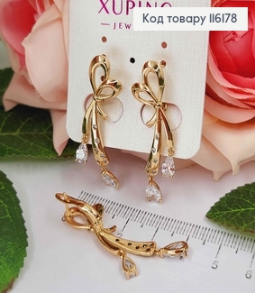 Сережки Бантик з підвісками камінчиками , 4см, англ. заст. Xuping 18K 116178 фото