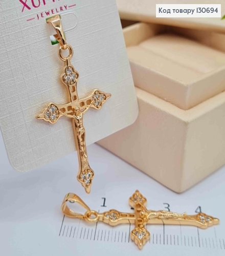 Хрестик  з розп"яттям та в камінцях, розмір 4*2,4см  Xuping 18K 130694 фото 2