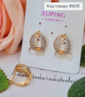 Сережки буква "О" в камінцях, 1,5см, англ. заст, Xuping 18K 115635 фото