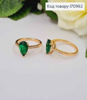 Кольцо в камешках, с Зеленым камешком капелькой, Xuping 18К 170962 фото