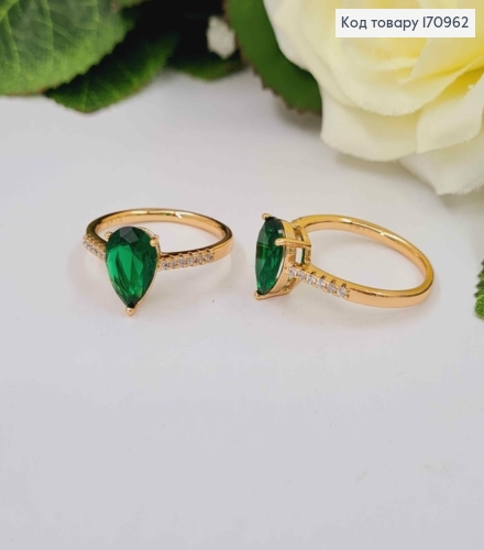 Кольцо в камешках, с Зеленым камешком капелькой, Xuping 18К 170962 фото 1