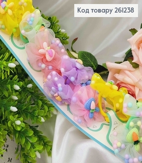 Набор детских резинок, фатиновые цветочки с шариками с кроликом, 20шт/наб. 261238 фото