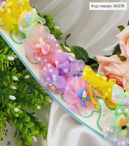 Набор детских резинок, фатиновые цветочки с шариками с кроликом, 20шт/наб. 261238 фото 1