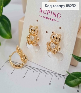 Серьги кольца (1,2см) "Мишка" (1,4см) с Яркими камешками, Xuping 18К 118232 фото