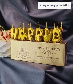 Свечки для торта "Happy Birthday" Золото, 13шт/уп., 3+4,5см 572401 фото