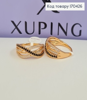 Перстень Переплетенний з чорними камінцями  Xuping 18K 170658 фото