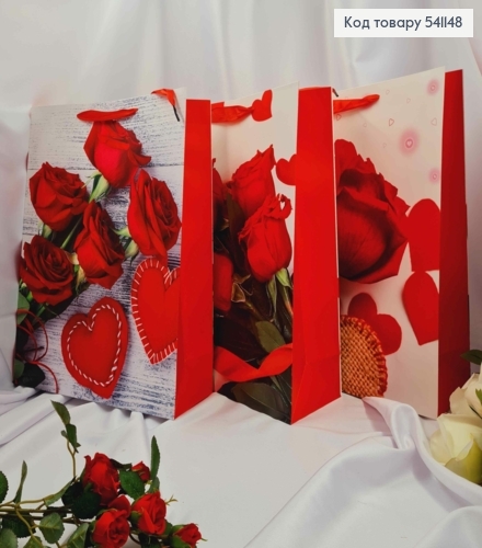 Пакет бумажный, "Красные Розы, в ассорт. 40*31*12см 541148 фото 1