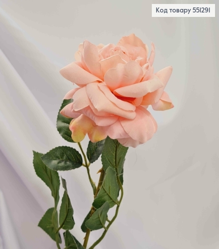 Штучна квітка  ніжно РОЖЕВА   троянда 10см , бархатна, на металевому стержні, висотою 62см 551291 фото 1