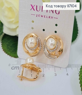 Сережки з Перлинкою на крученій пластинці, 1,8см, англ.заст, Xuping 18K 117104 фото