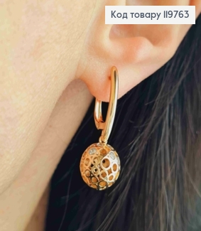 Сережки з підвісною Ажурною кулькою в камінцях, 1,8+1,1см, англійська застібка, Xuping 18К 119763 фото