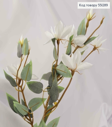 Штучна квітка Клематіса, БІЛА з пастельними листочками (5 квіток+2 бутони), композиція висотою 85см 551289 фото 1