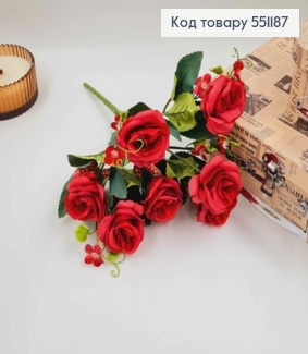 Композиція "Букет БОРДОВІ троянди 7голівок ", висота 32см 551187 фото
