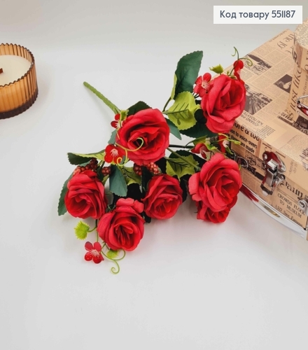Композиція "Букет БОРДОВІ троянди 7голівок ", висота 32см 551187 фото 1