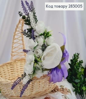 Пов'язка для кошика ТРОЯНДА з квіточками та бантиком 22*16см, на зав'язках 283005 фото